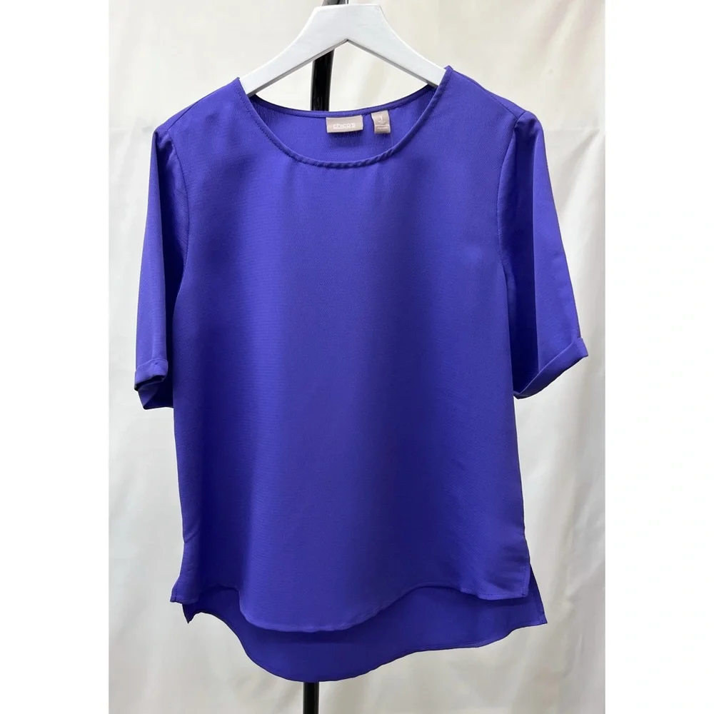 Chico's Purple Pullover High Low 3/4 Sleeve Blouse - Picture 6 of 14